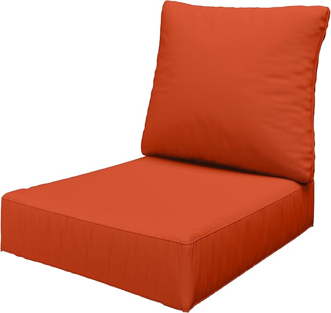 Outdoor Seat Cushion Set 24 x 24 x6.5 Inch Splash-Proof & Fade Resistant Patio Furniture Cushions with Removable Cover Deep Seat & Back Cushion with Straps for Chair Sofa Couch