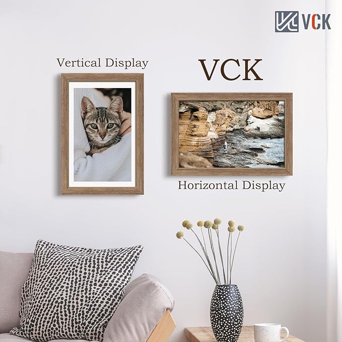 VCK 11x17 Picture Frame Set of 5 - Brown Walnut, Natural Textured Solid Wood Picture Poster Frame, Wall Gallery Frame