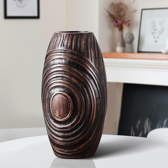 Modern Brown Resin Vase - Elegant Home Decor Accents for Dining Table, Living Room, Bookshelf, Mantel - 8.85 Inch Decorative Vase…