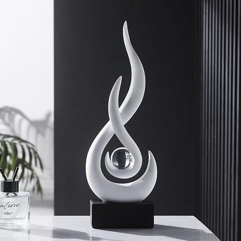 FJS White Modern Flame Statue Home Decorations for Living Room, 13.7" H Resin Sculptures Home Décor Accents, Abstract Art Sculpture for Dining Room Office Coffee Table Centerpiece