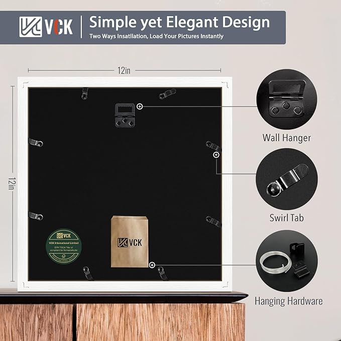 VCK Picture Frame Display Picture Photo Frame with High Definition Real Glass Front Display Tabletop and Wall Mounting (White, 12x12-5 Pack)