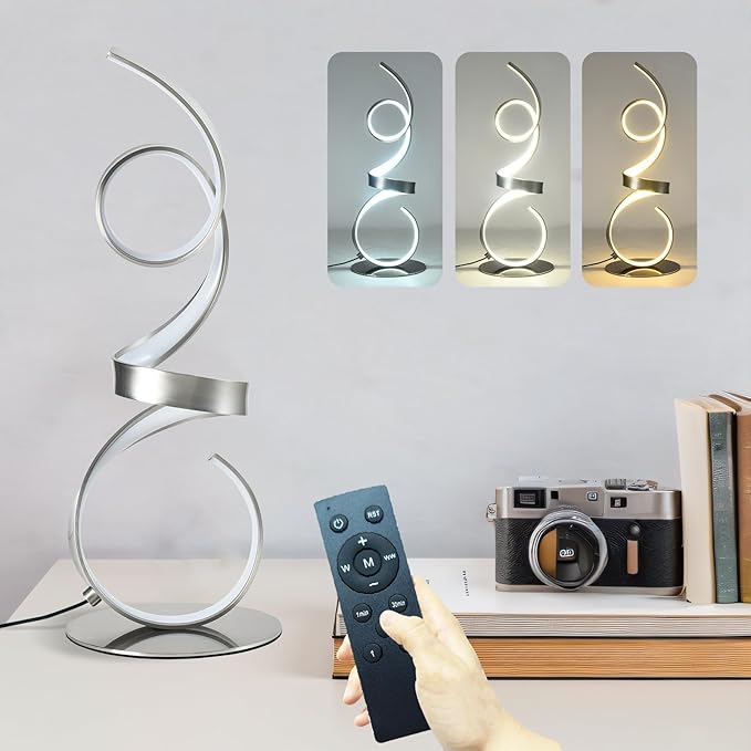 20W 2700LM 3 Colors Dimmable LED Art Table Lamp 21.4 Inch with Touch Switch for Living Room,Bedroom (Sand Nickel(Remote))