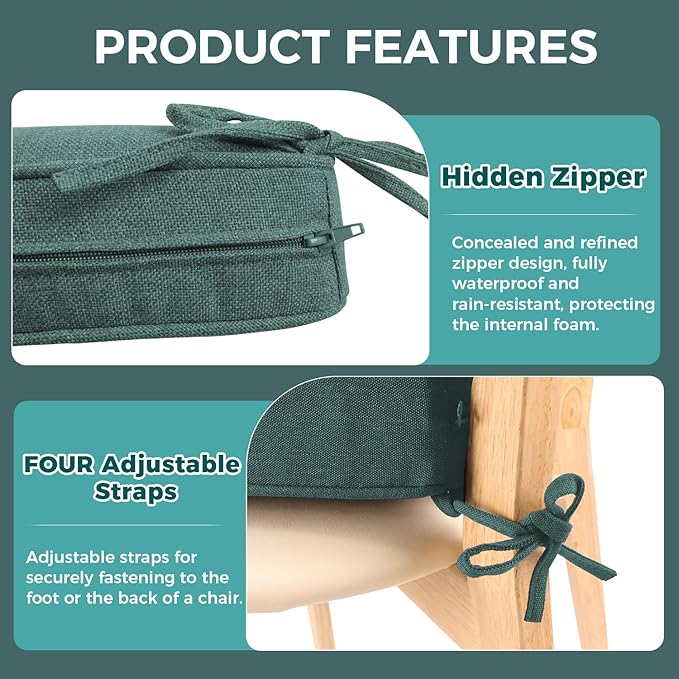 Outdoor Chair Cushion 18 x 18 x 3 Inch, Waterproof & 3-Year Fade Resistant Patio Furniture Cushions, Removable Cover and Adjustable Ties for Garden Sofa Couch (Black Cabana Stripe)