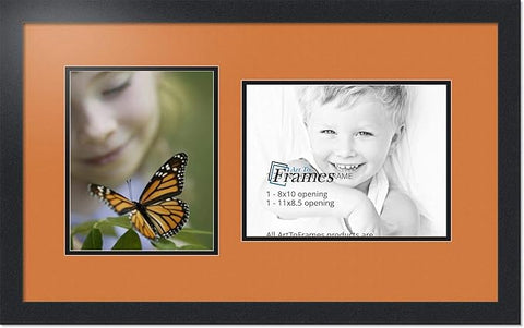 ArtToFrames Collage Photo Frame Double Mat with 1 - 8.5x11^ 8x10 Openings and Satin Black Frame