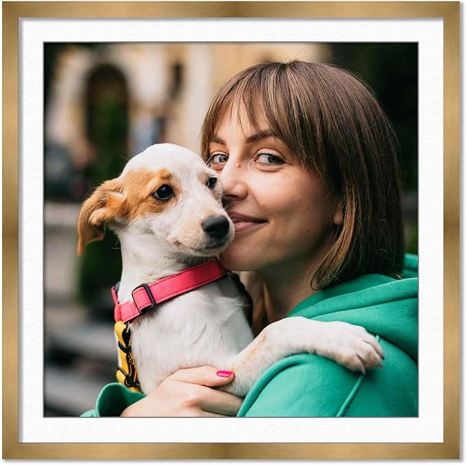 10x10 Frame with Mat - Bronze 13x13 Frame Wood Made to Display Print or Poster Measuring 10 x 10 Inches with White Photo Mat