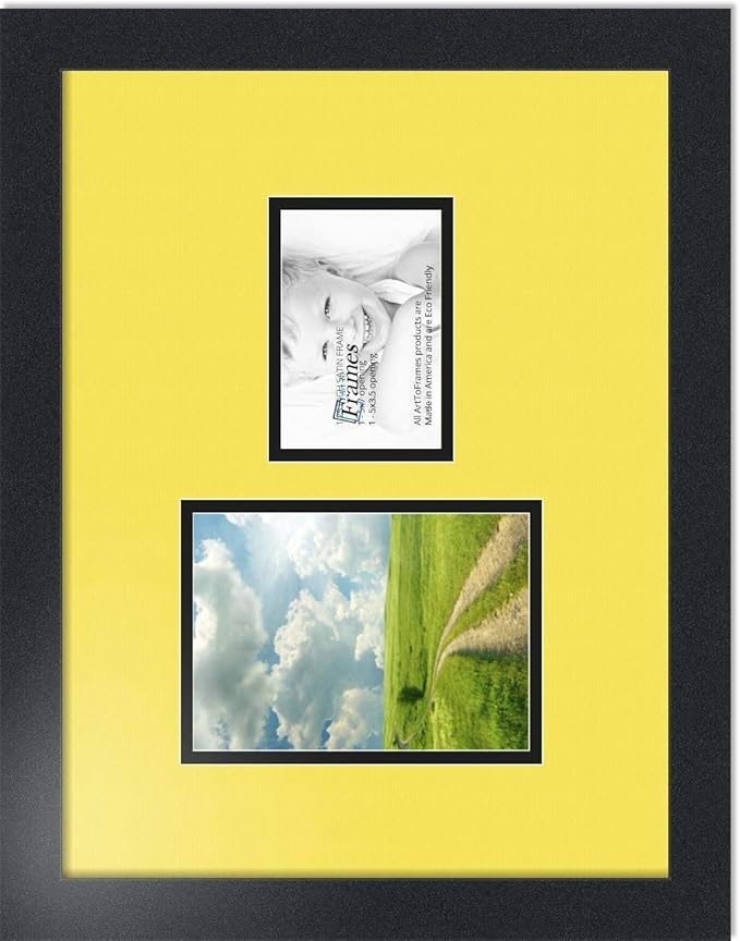 ArtToFrames Double-Multimat-109-47R/89-FRBW26079 Collage Photo Frame Double Mat with 1-3.5x5, 5x7 Openings and Satin Black Frame