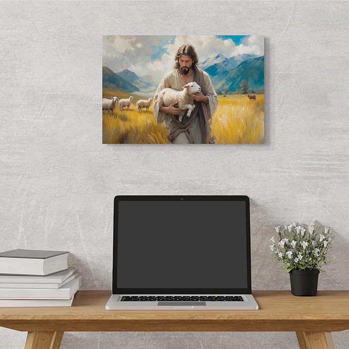 Christian Wall Art Print, Religious Scripture Biblical Decor, Faith-Based Inspirational Landscape with Cross, Digital Printed Canvas Poster for Church, Home Chapel, Prayer Room Decor