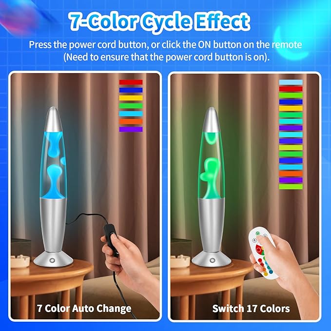 Liquid Motion Lamp with Remote, 17 Color Changing Night Light, 13.5 Inch RGB LED Table Lamp for Kids & Adults, Home Decor, Christmas, Party, Blue Wax