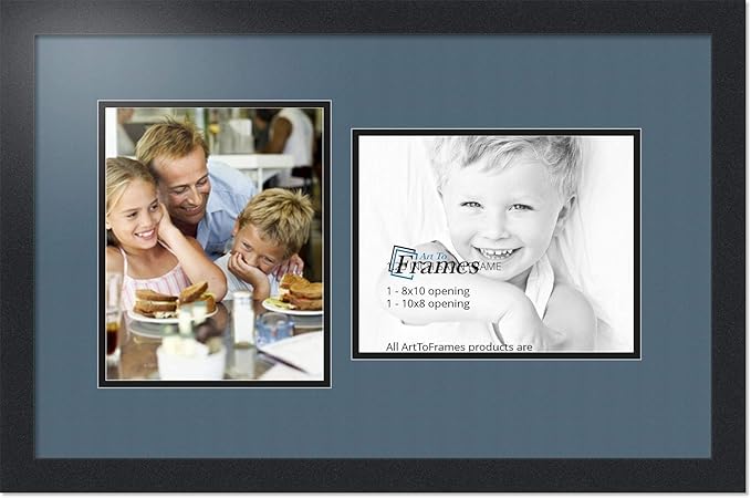 ArtToFrames Collage Photo Frame Double Mat with 2-8x10 Openings with Satin Black Frame and Dutch Blue mat.