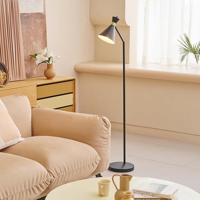 Globe Electric 61000059 62" Floor Lamp, Matte Black, Matte Brass Accents, On/Off Rotary Switch on Socket, Floor Lamp for Living Room, Floor Lamp for Bedroom, Home Office Accessories