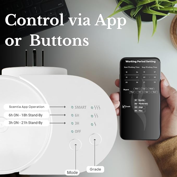 Smart Plug-in Diffuser with App Control | Waterless Cold Air Diffuser | W Hotel-Inspired Scent Included | 500 Sq. Ft. Coverage | Mother's Day & Housewarming Gift | Black