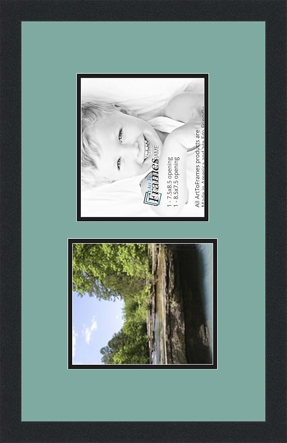 ArtToFrames Collage Photo Frame Double Mat with 2 - 7.5x8.5 Openings and Satin Black Frame