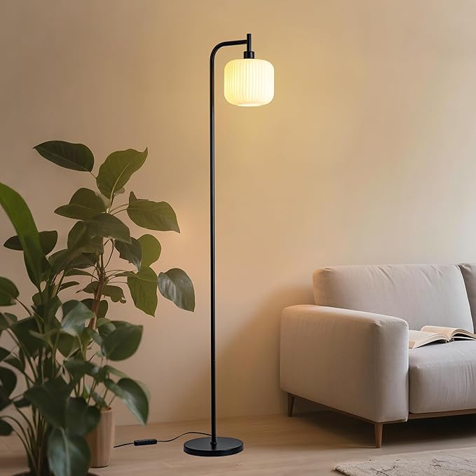 Mayna glass floor lamp living room, modern vertical lamp, remote control switch with glass lampshade, 67-inch high lamp suitable for bedroom and study (2700K LED Bulb Included)