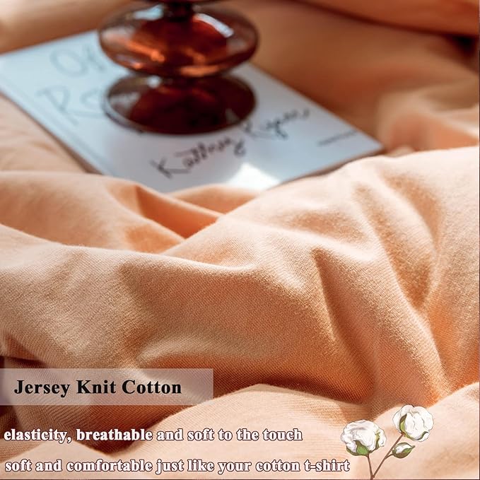 VM VOUGEMARKET Orange Duvet Cover Queen,Girls Salmon Peach Pink Duvet Cover Sets-Jersey Knit Cotton Modern Luxury Bedding Set-Queen 90x90 inch,Adult