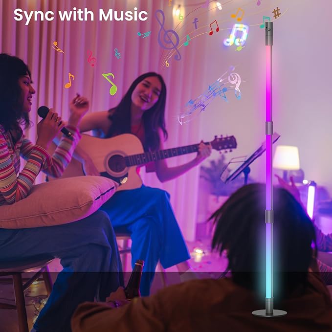 Nisocy RGBWIC LED Corner Floor Lamp – Smart Ambient Light with Bluetooth App & Remote Control, Music Sync, Color Changing, Mood Lighting for Bedroom, Living Room, Gaming Setup, Home Decor