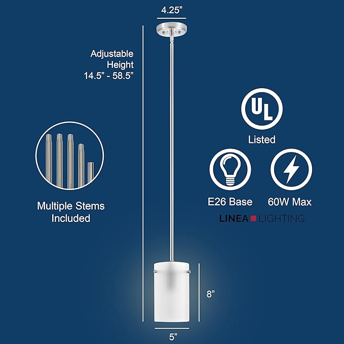 Linea di Liara Effimero Modern Brushed Nickel Pendant Light Fixtures Over Kitchen Island Sink Lighting Ceiling Hanging Farmhouse Mini Metal Industrial Pendant Lighting Medium Frosted Glass Shade