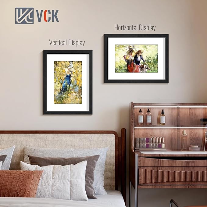 VCK 12×16 Picture Frame Black Set of 2 for Display Picture 8x12 with Mat or 12×16 without Mat Poster Frame Made of MDF Wood and Tempered Glass Black