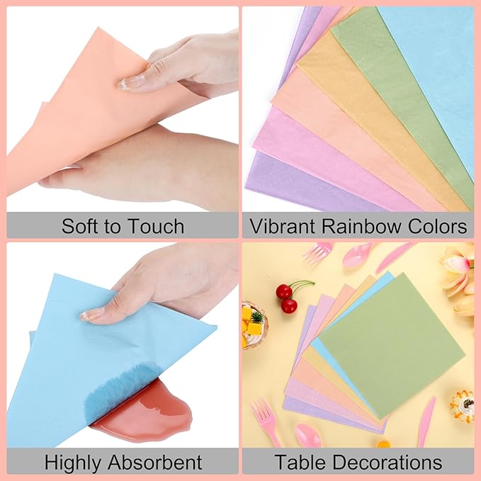 Durony 216-Piece Pastel Rainbow Disposable Party Tableware Set - Serves 24 Guests - 7" & 9" Paper Plates, 9oz Cups, Napkins, Plastic Cutlery, Party Decorations
