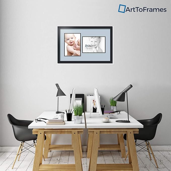ArtToFrames Collage Photo Frame Double Mat with 2 - 8.5x12 Openings and Satin Black Frame