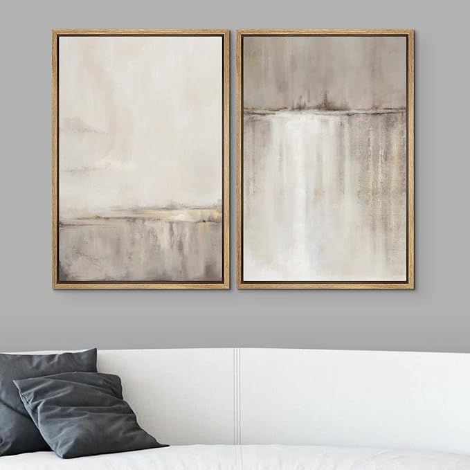 SIGNWIN Framed Canvas Print Wall Art Set Grunge Duotone Tan Landscape Abstract Shapes Illustration Modern Art Decorative Nordic Chic Relax/Zen for Living Room, Bedroom, Office - 24"x36"x2 Natural
