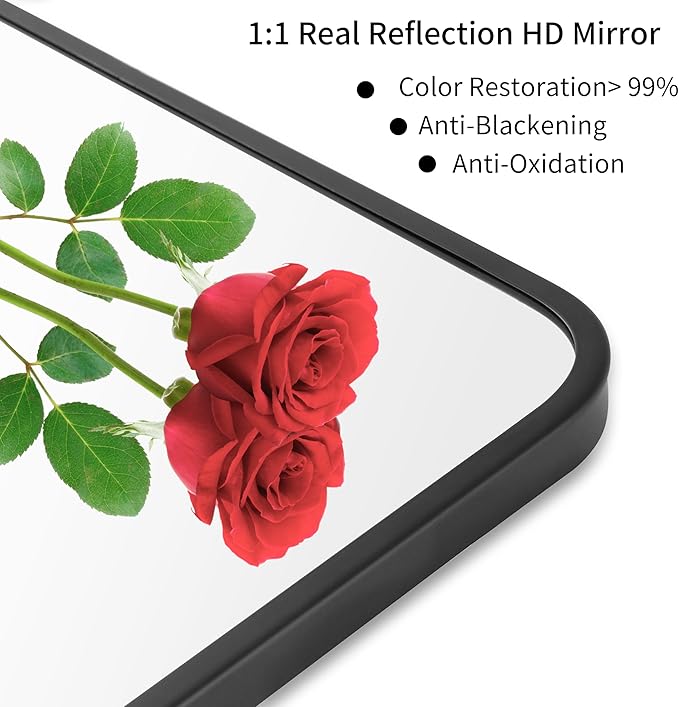 36"x36" Bathroom Wall Mirror with Matte Black Metal Frame & HD Glass, Copper-Free Mirrors Modern Rectangle Round Corner Framed Vanity Mirror - Horizontal or Vertical Installation
