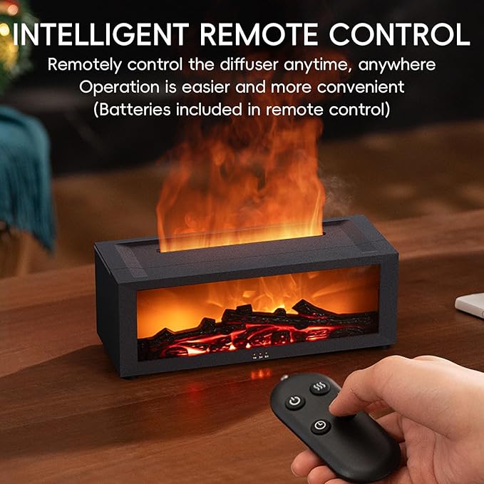 Essential Oil Diffuser, 7 Colors Fireplace Fire Flame Aromatherapy Diffuser, 150ml Ultrasonic Humidifier, Scent Aroma Diffuser with Remote Control & Timer for Home,Bedroom,Office,Yoga (White)