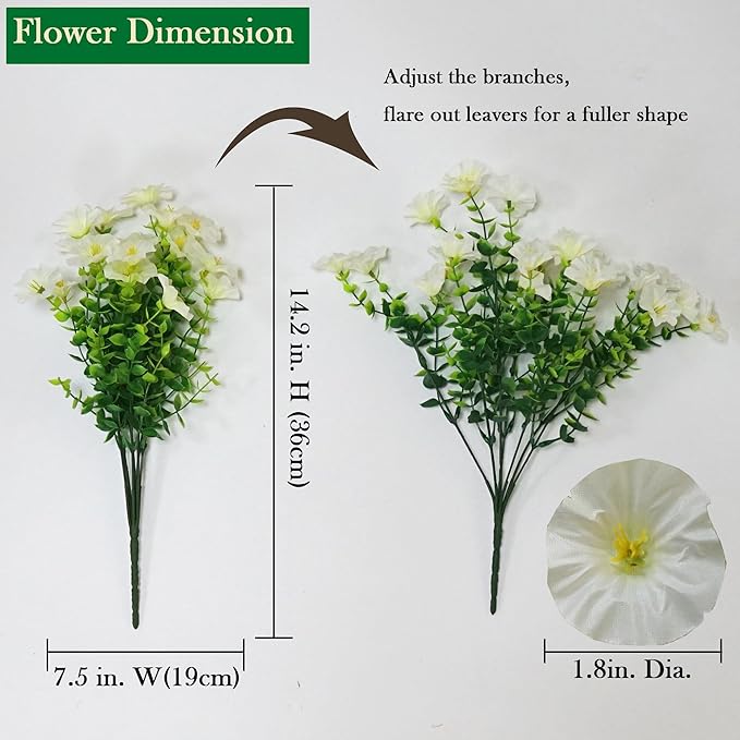 26PCS White Faux Flowers for Outdoor Planters Artificial Flowers for Outdoors Morning Glory Fake Outdoor Flowers UV Resistant for Porch Terrace Yard
