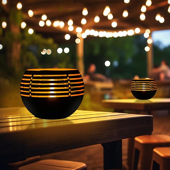MAYSAK Solar Lantern Table Lamps with Amber Twinkling Glow, Waterproof Metal Landscape Fixture Dusk to Dawn for Outdoor Garden Tables, Balcony, Walkways, Bar Tabletop Create Romantic Ambiance