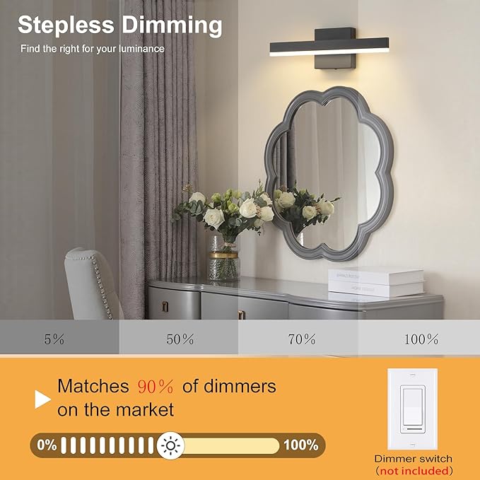 Black Bathroom Vanity Light 15.75 inch, 12W Dimmable 5CCT LED Modern Bathroom Light Fixture Over Mirror - ETL Certificated