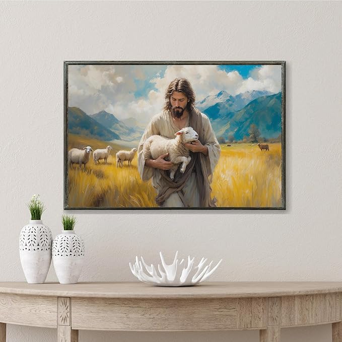 Christian Wall Art Print, Religious Scripture Biblical Decor, Faith-Based Inspirational Landscape with Cross, Digital Printed Canvas Poster for Church, Home Chapel, Prayer Room Decor