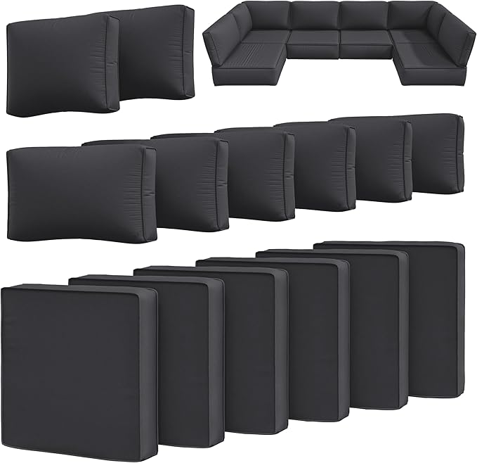 14 Pcs Outdoor Cushion Slipcovers Outdoor Patio Cushion Covers Replacement Waterproof with Zipper for Outdoor Furniture, Patio Sofa Couch 3 Sizes, Covers Only
