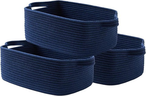 KALLAX Small Woven Basket, 14 x 10 x 5.6 Inches, Small Storage Baskets for Organizing, Gift Baskets Empty, Cute Rope Shelf Closet Storage Bins for Shelves, Dog Toy Basket, Navy Blue