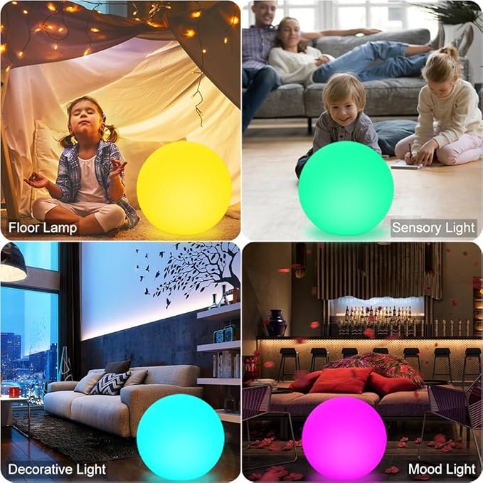 16 In Cordless LED Glowing Ball Light, LED Globe Orb Night Light w/Remote,16RGB Color Changing Waterproof Light Up Ball Rechargeable Indoor/Outdoor Mood Lamp for Nursery Garden Patio Party Bar Decor.
