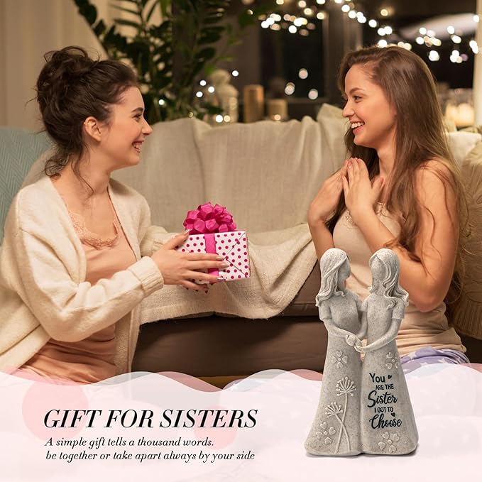 INLOMEM Friendship Gifts for Best Friends Women - Resin Sister Figurines Best Friend Sister Birthday Gift Ideas Unique Gifts for Sisters from Sister - Hand-Painted Figure (Granite)