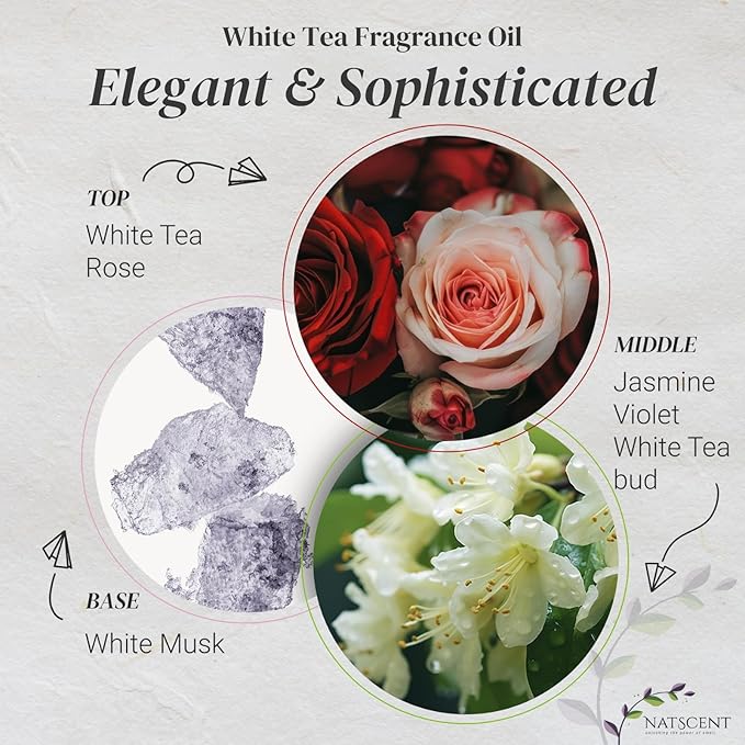 White Tea Essential Oils for Diffusers for Home, Nature-derived White Tea Diffuser Oil, Long-Lasting & Family-Friendly Diffuser Oils Scents, IFRA Certified, Cold Air & Ultrasonic - 4 oz