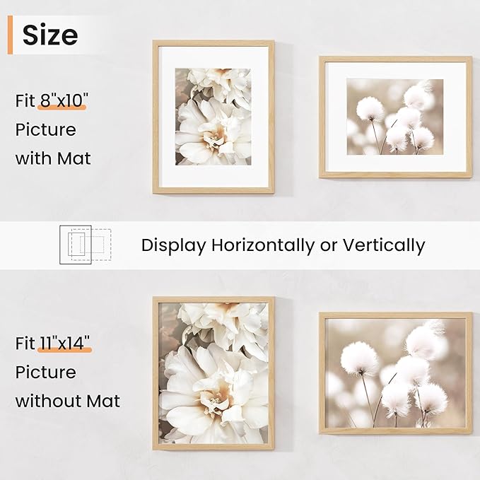 11x14 inch Picture Frame, 11x14 Photo Frames with 8x10 Removable Mat - High Definition Plexiglass - Vertical and Horizontal Display - Wall Hanging Frame - Oak Color, 12 Pack