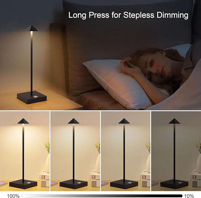 Aipsun 2 Pack Cordless Table Lamp Modern LED Battery Powered Table Lamp Rechargeable 3 Color Light Stepless Dimming Touch Lamp for Table,Living Room,Bedroom,Dining Room