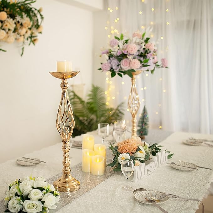Wedding Centerpieces for Reception Tables, Twist Candleholder Stands, Wedding Flower Arrangement Vases, Metal Centerpieces for Wedding Road-Leading Home Decor Gold