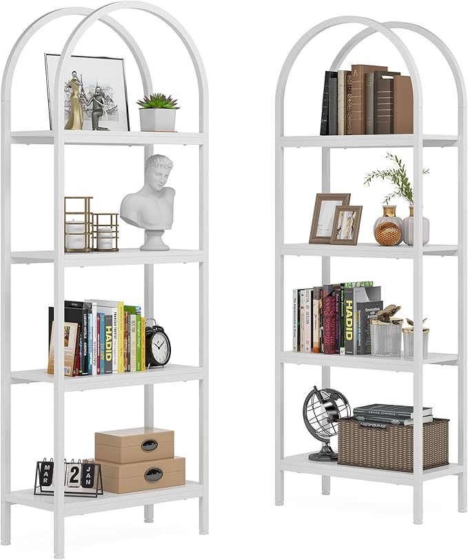 Tribesigns 4-Tier Open Bookshelf, 70.8" Industrial Wood Bookcase Storage Shelves with Metal Frame, Freestanding Display Rack Tall Shelving Unit for Office, Bedroom, Living Room (White, 2PCS)
