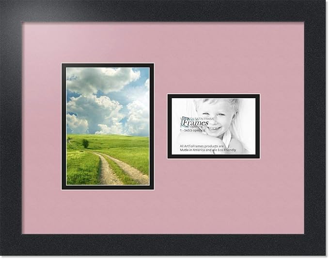 ArtToFrames Collage Photo Frame Double Mat with 1-3.5x5, 5x7 Openings with Satin Black Frame and Seashell mat.