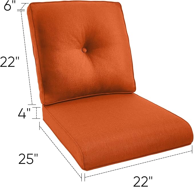 22x25/22x24 Outdoor Cushions for Patio Couch Chairs Set of 3 - High Back Comfy Outside Seat Cushions for Lawn Wicker Dining Rocker Glider Loveseat 3-Seater Sectional Sofa - Orange/Button