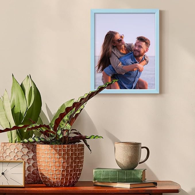 Renditions Gallery 11X14 Custom Photo Prints with Real Wood Picture Frames. Create Personalized Photos with Peel & Stick Photo Frames. Single, Blue Frame