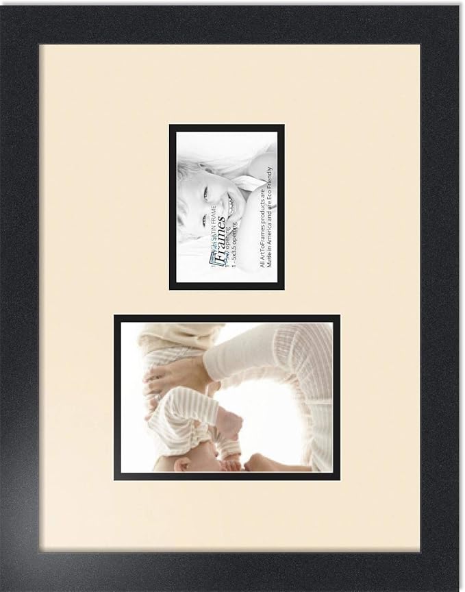 ArtToFrames Collage Photo Frame Double Mat with 1 - 3.5x5^ 5x7 Openings and Satin Black Frame