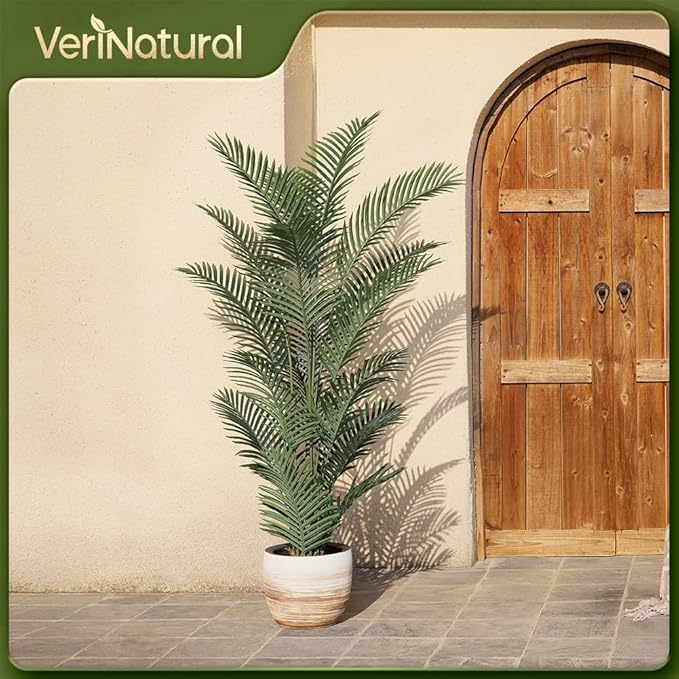 Artificial Palm Tree, 6FT Tall Fake Palm Trees with UV Resistant Leaves, Potted Faux Areca Palm Plant for Indoor Outdoor, Large Floor Plants for Home Living Room Porch Decor, VN125