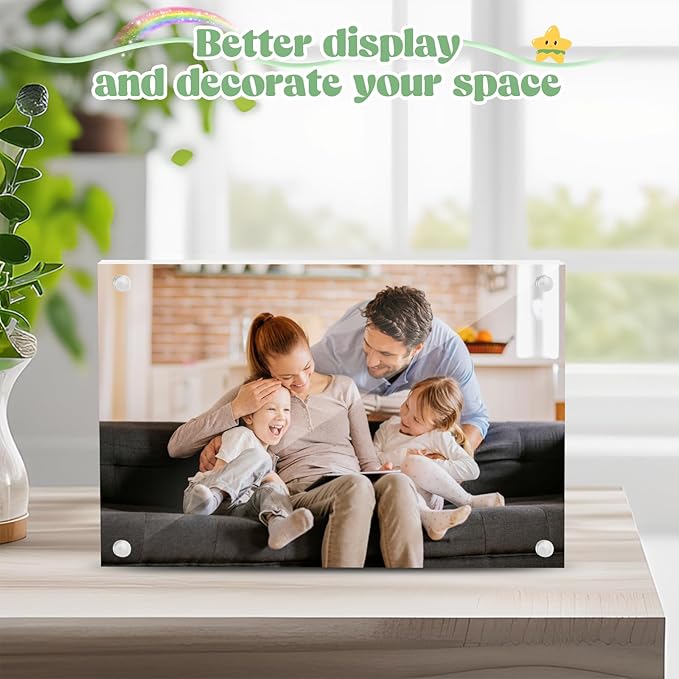 24 Pcs Acrylic Picture Frames, Clear Picture Frames Frameless Magnetic Picture Frame Double Sided Magnetic Photo Frame Free Standing Desktop Display Stand for Bedroom Living Room Home (Transparent, 4X6)