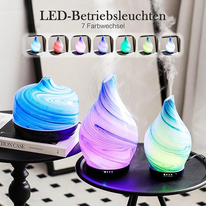 Porseme 150ml Essential Oil Diffuser Glass Color Changing Aroma Air Diffusers Aromatherapy Ultrasonic Cool Mist Humidifier 6 Running Hours Waterless Auto-Off for Sleeping Yoga Office Spa (Blue Ink)