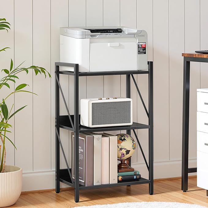 HOOBRO Bookshelf, 3-Tier Industrial Bookcase, Book Shelf Storage Organizer, Small Bookshelf with Metal Frame for Living Room, Bedroom, Home Office, Kitchen, Black BB71SJ01