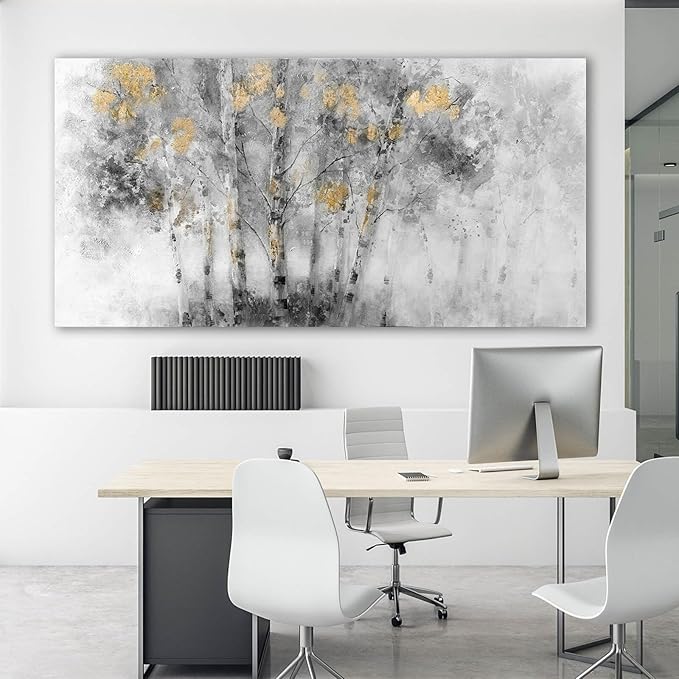 SDYA Tree Large Art Print Grey and Gold Wall Hangings Decor 24"x48" Poster for Bedroom Pictures for Kitchen Neutral Hanging Art