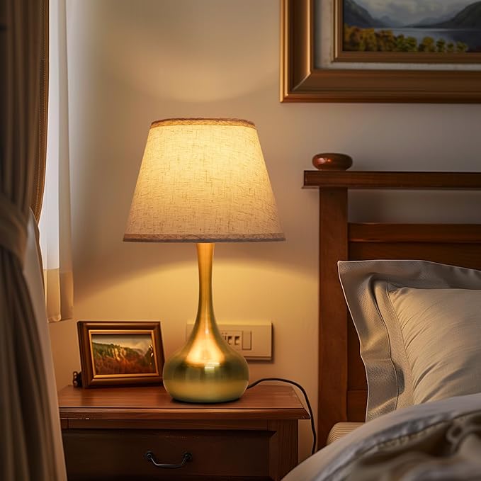 ONEWISH Touch Table Lamp Set of 2, Farmhouse 3-Way Dimmable Bedside Lamps for Nightstand with Fabric Shade, Desk Lamp for Reading, Bedroom, Livingroom, Office