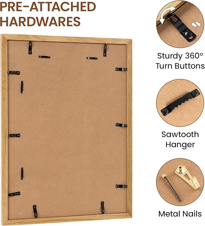 Vivelove 18x24 Picture Frame, 18x24 Oak Wood Poster Frame Display 18 x 24 without Mat or 16x20 with Mat, Wooden Frame with Tempered Glass for Photos, Posters & Art Prints, Home decor, 1 Pack